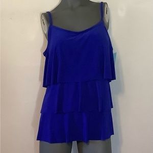 Bal Harbour Blue Tiered Front Adjustable Straps Plus Tankini Top 18 NWT